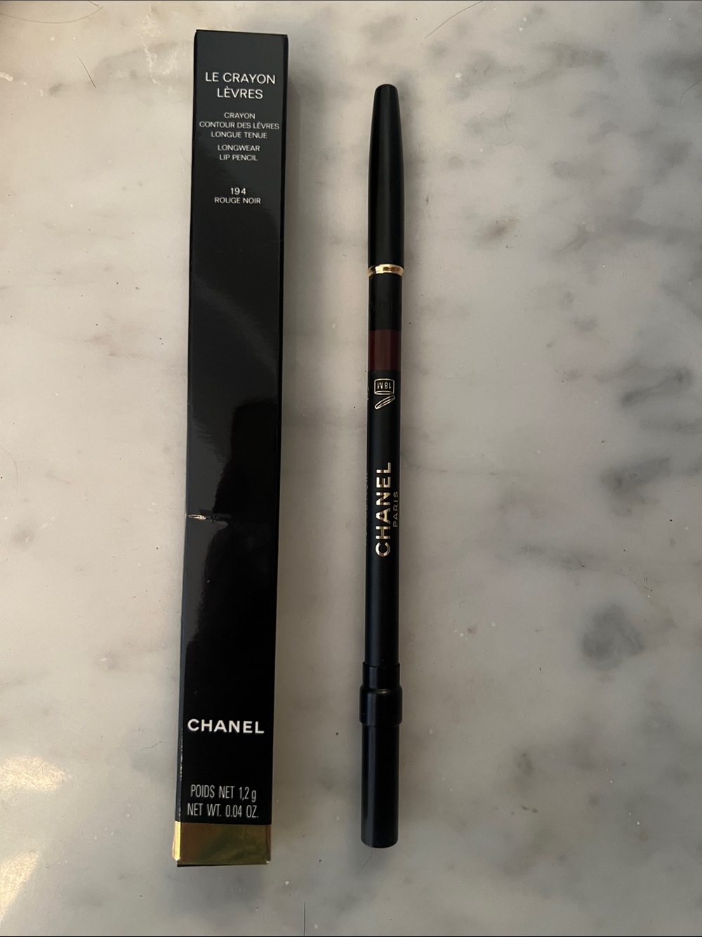 CHANEL 194 Rouge Noir Le Crayon Lèvres Lip Pencil in Black Packaging